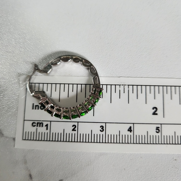 Sterling Silver Green Stone Hoop Earrings - Picture 6 of 7